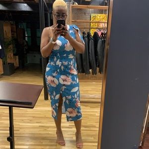 One shoulder floral midi dress